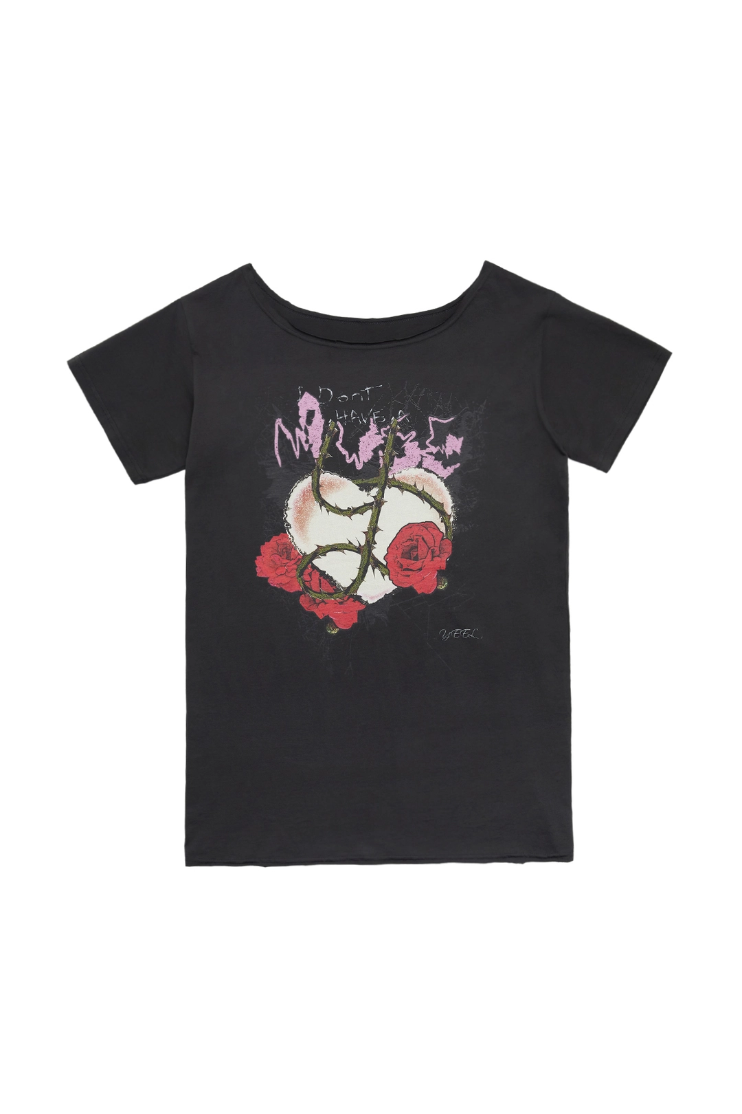와이이이엘 ROSE GRAPHIC BOATNECK TOP CHARCOAL 상품 이미지 2