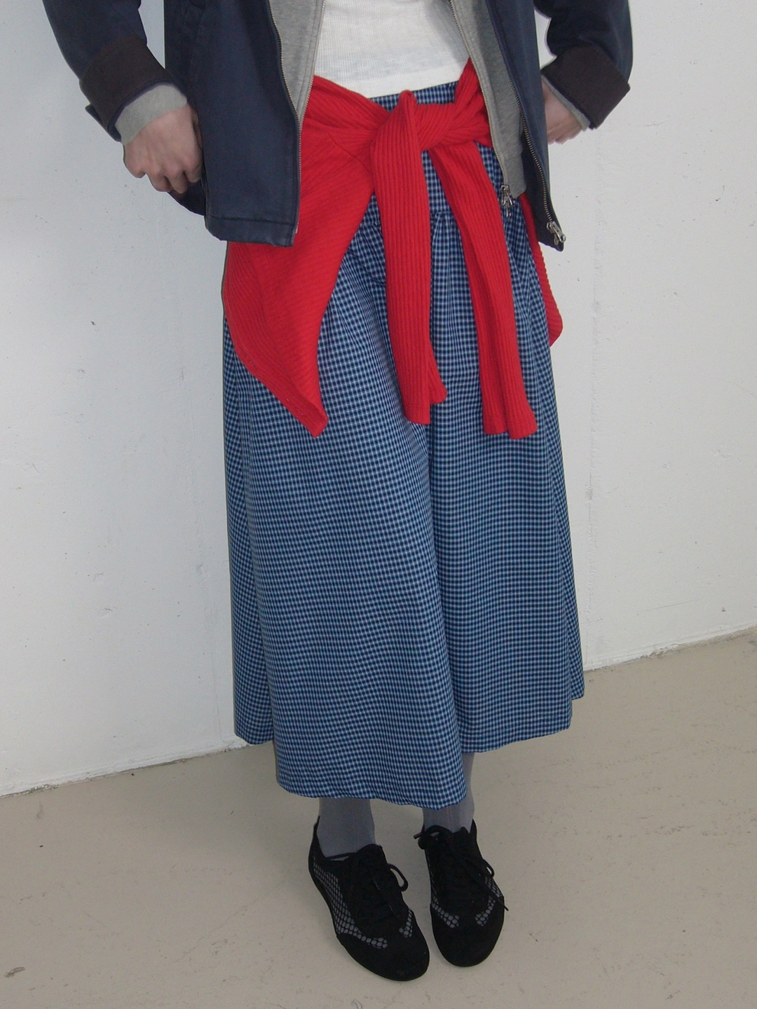 포에브 Checked Shirring Long Skirt - Blue 상품 이미지 2