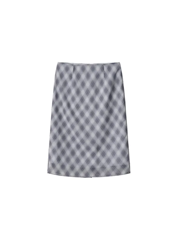 [6/8 출고] Sheer Layered Check Skirt Navy