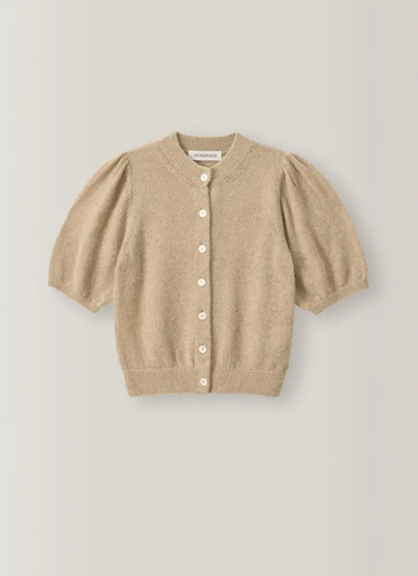 Dolce Puff Short-Sleeve Cardigan (Beige)