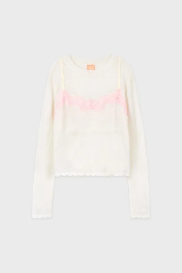 Lace Patch Sheer Knit (Ivory)