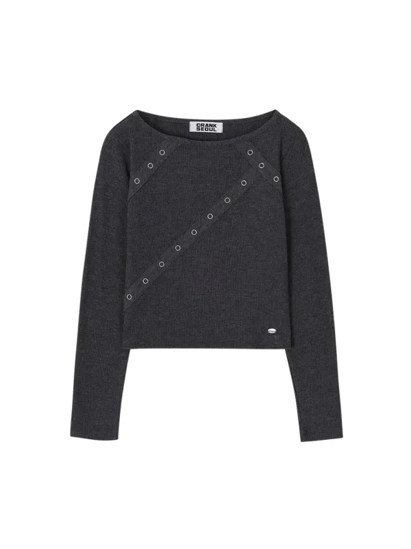 EYELET TAPE WAFFLE T-SHIRT_CHARCOAL