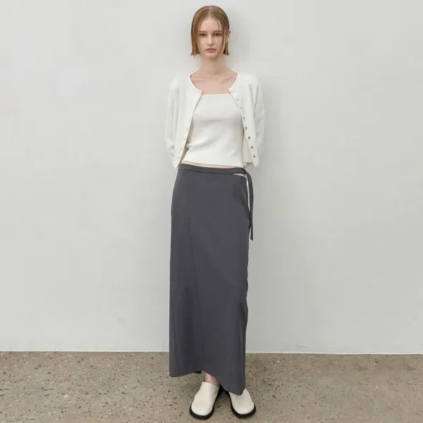 (SK-5007)ESSENTIAL SLIT BELTED SKIRT