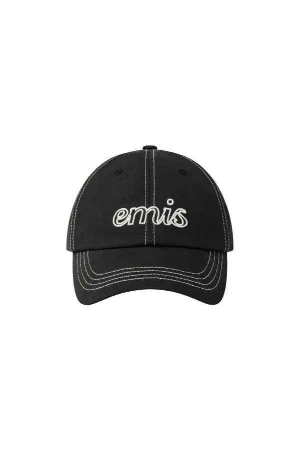 LETTERING LOGO WHITE STITCH BALL CAP-BLACK