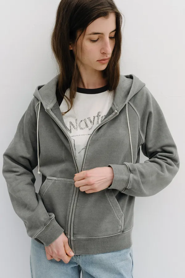 garment pigment-dyed hooded zip-up (vintage grey)