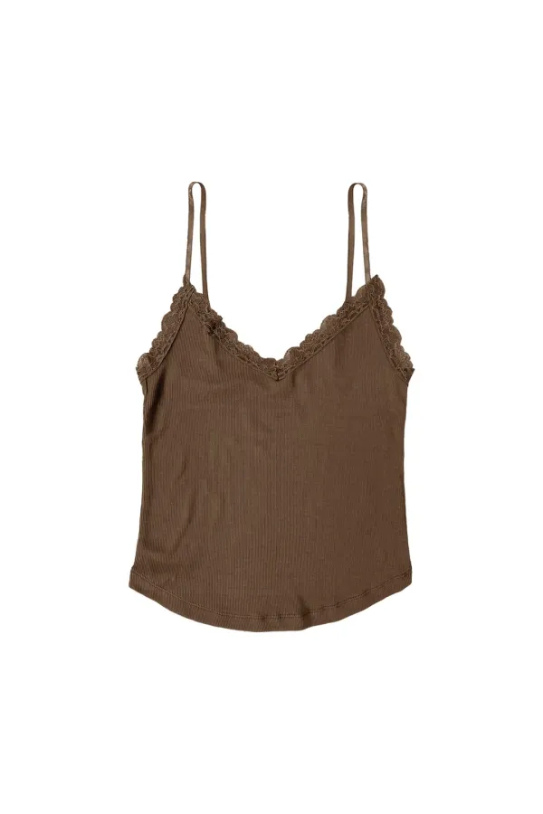 V-NECK LACE CAMI TOP (BROWN)