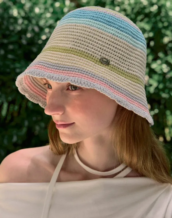 Ripple Point Multi Stripe Bucket Hat - Ivory Multi