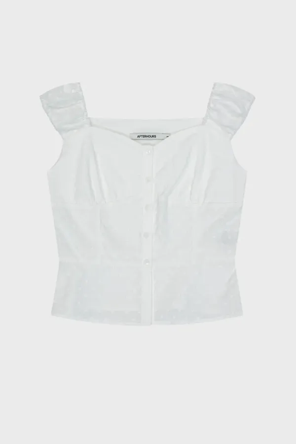 [3RD] HEART NECK DOT BLOUSE (WHITE)