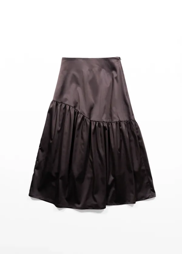 CORSET SHIRRING LONG SKIRT - BROWN