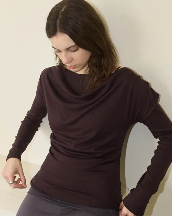 Holy two way layered drape t shirt - plum