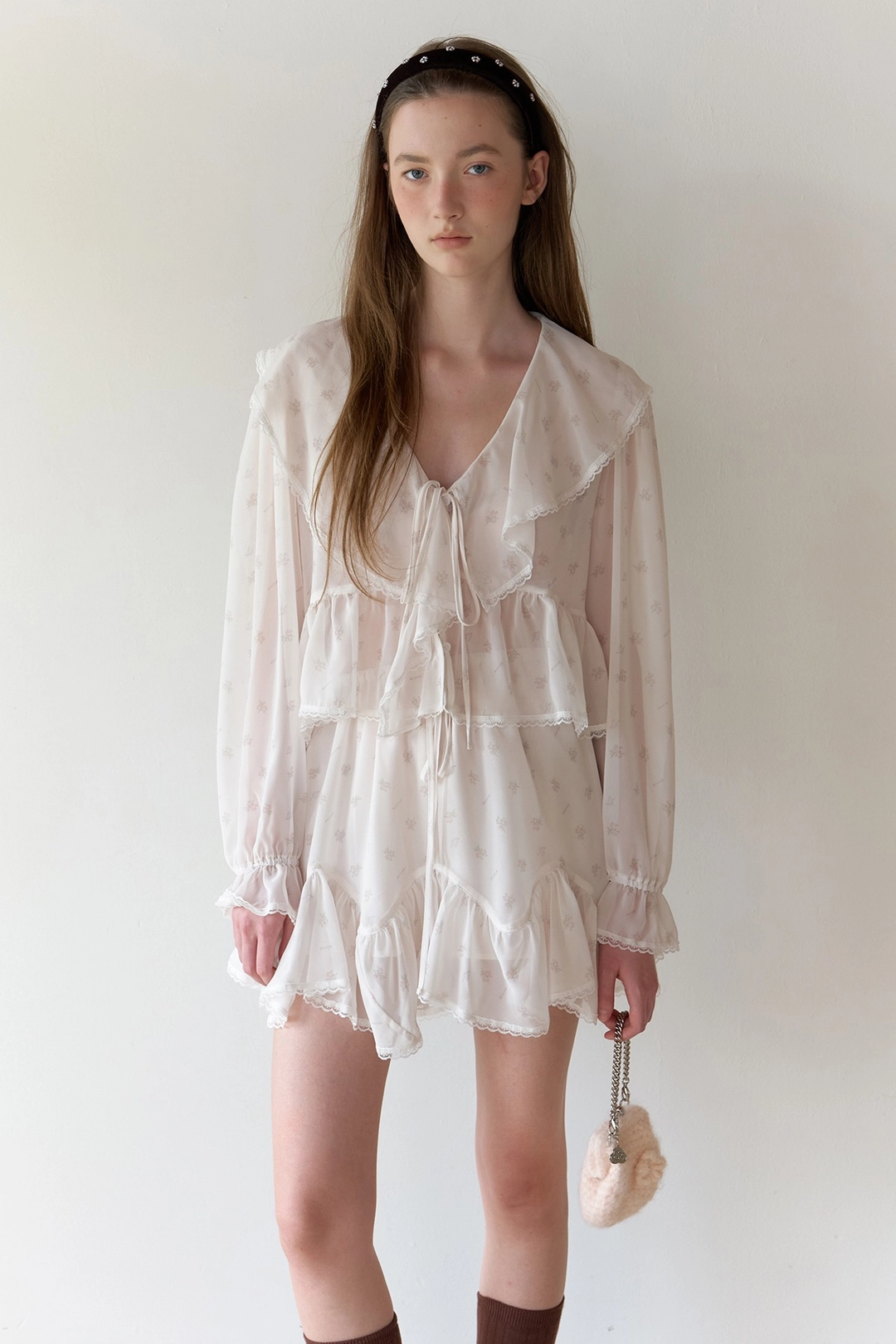 순수 Gather Chiffon Skirt (Beige) 상품 이미지 1