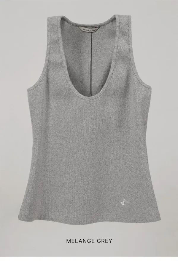 RIBBED COTTON U NECK TOP_MELANGE GREY