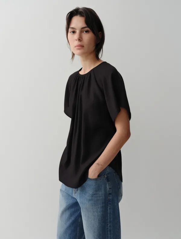 Greta Shirring Blouse (Black)
