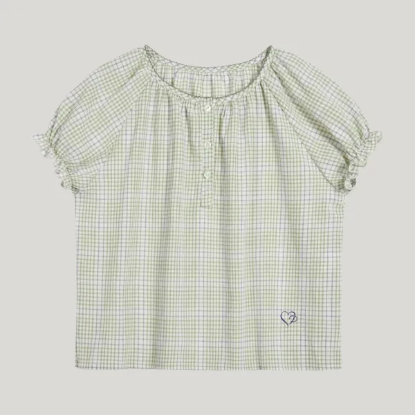 [27 Restocks] checked puff sleeve blouse_lime green [6/22 예약배송]
