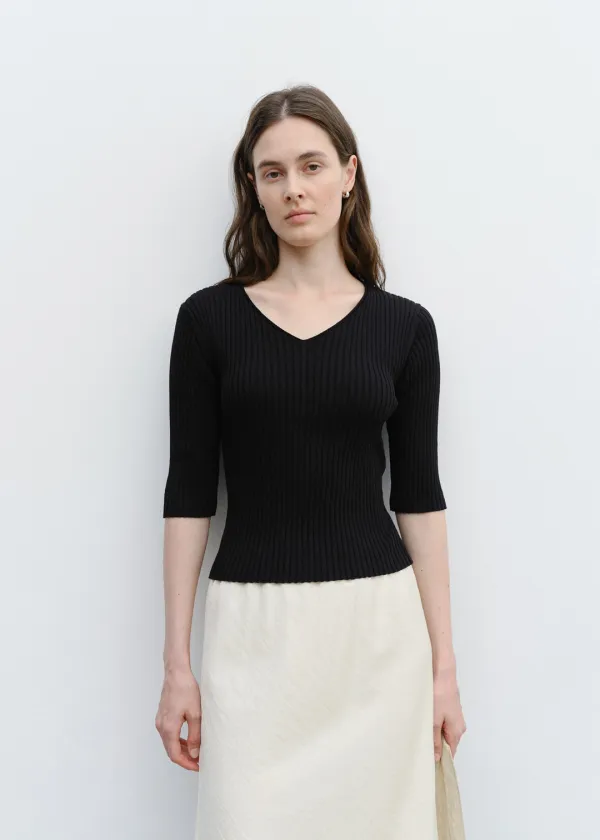 [2nd] Ribbed V Neck Knit in Black