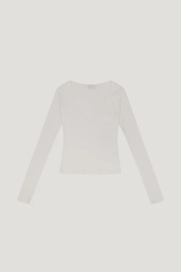 Ribbed V-Neck Top (ivory)