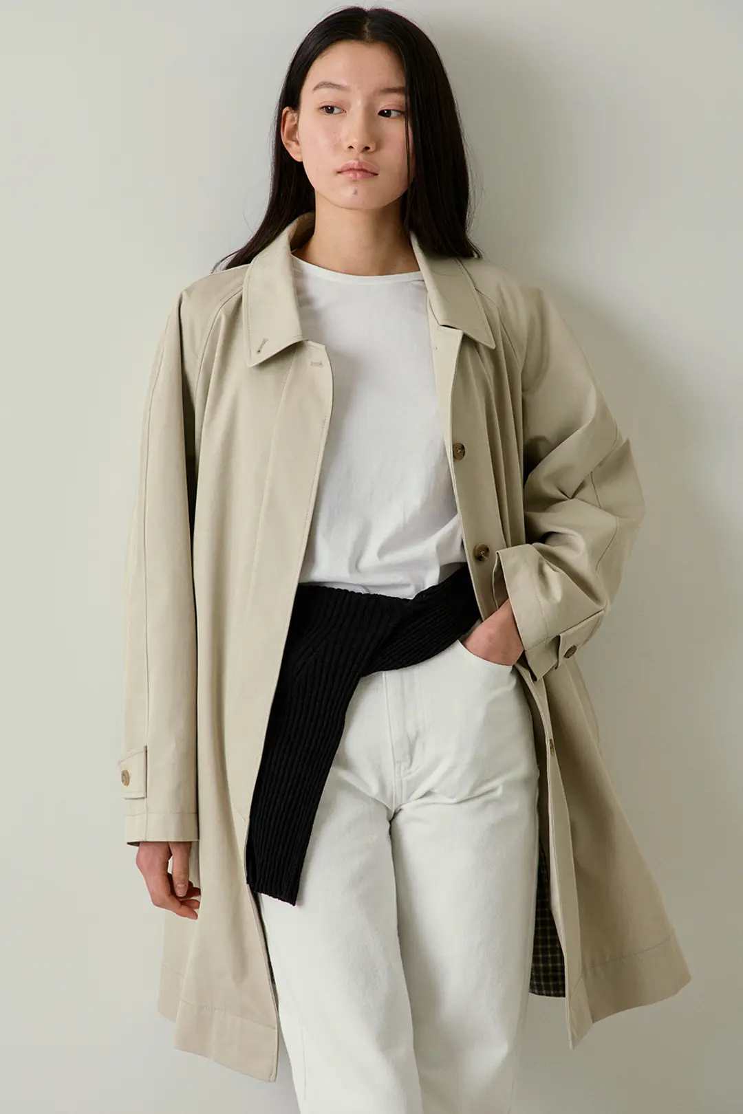 블랭크공삼 belted half trench coat (beige) 상품 이미지 2