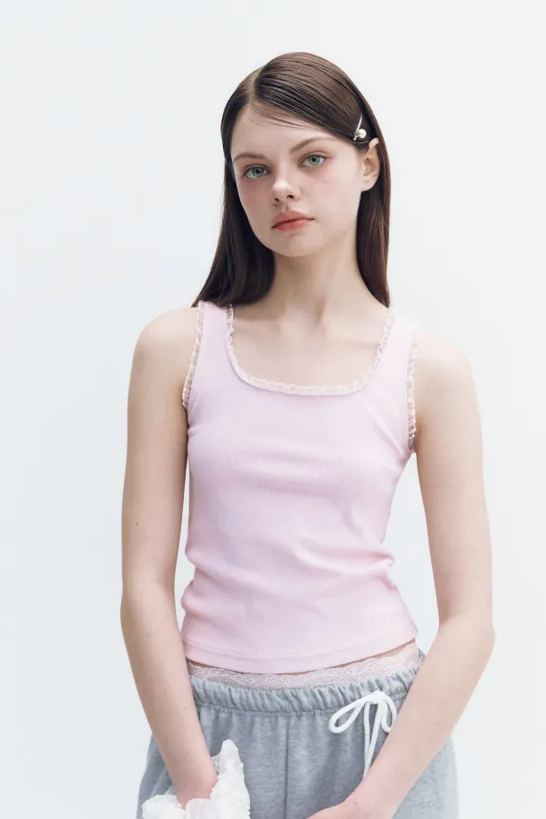 Lace Frill Sleeveless Pink
