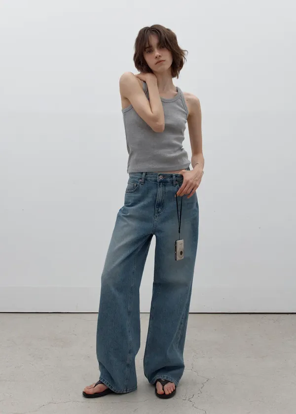 [13차/예약배송] Wearable loose denim (middle blue)