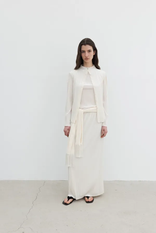 Pleated Velvet Long Skirt (Ivory)