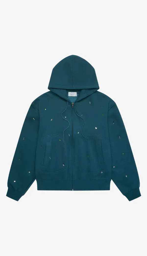272. Warm Jeweled Zip-up _ Blue Green