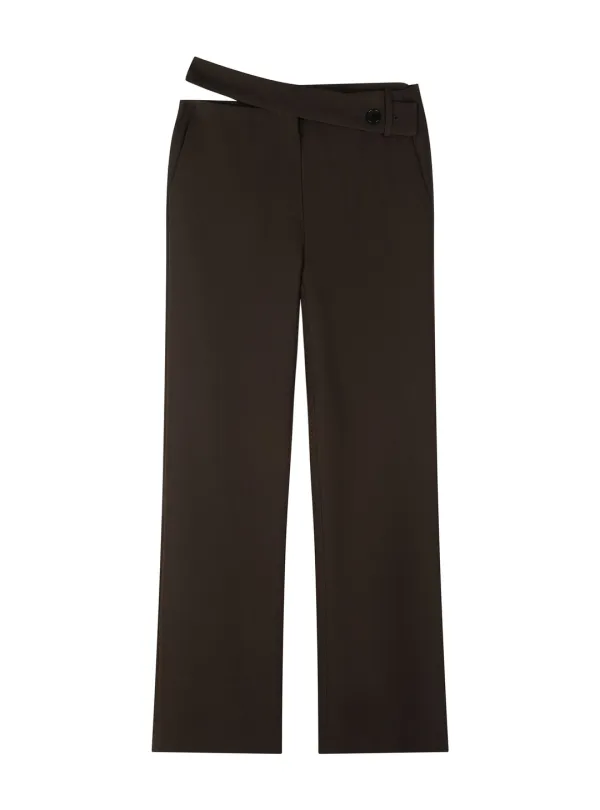 CUT-OUT BELTED SLACKS (BROWN)