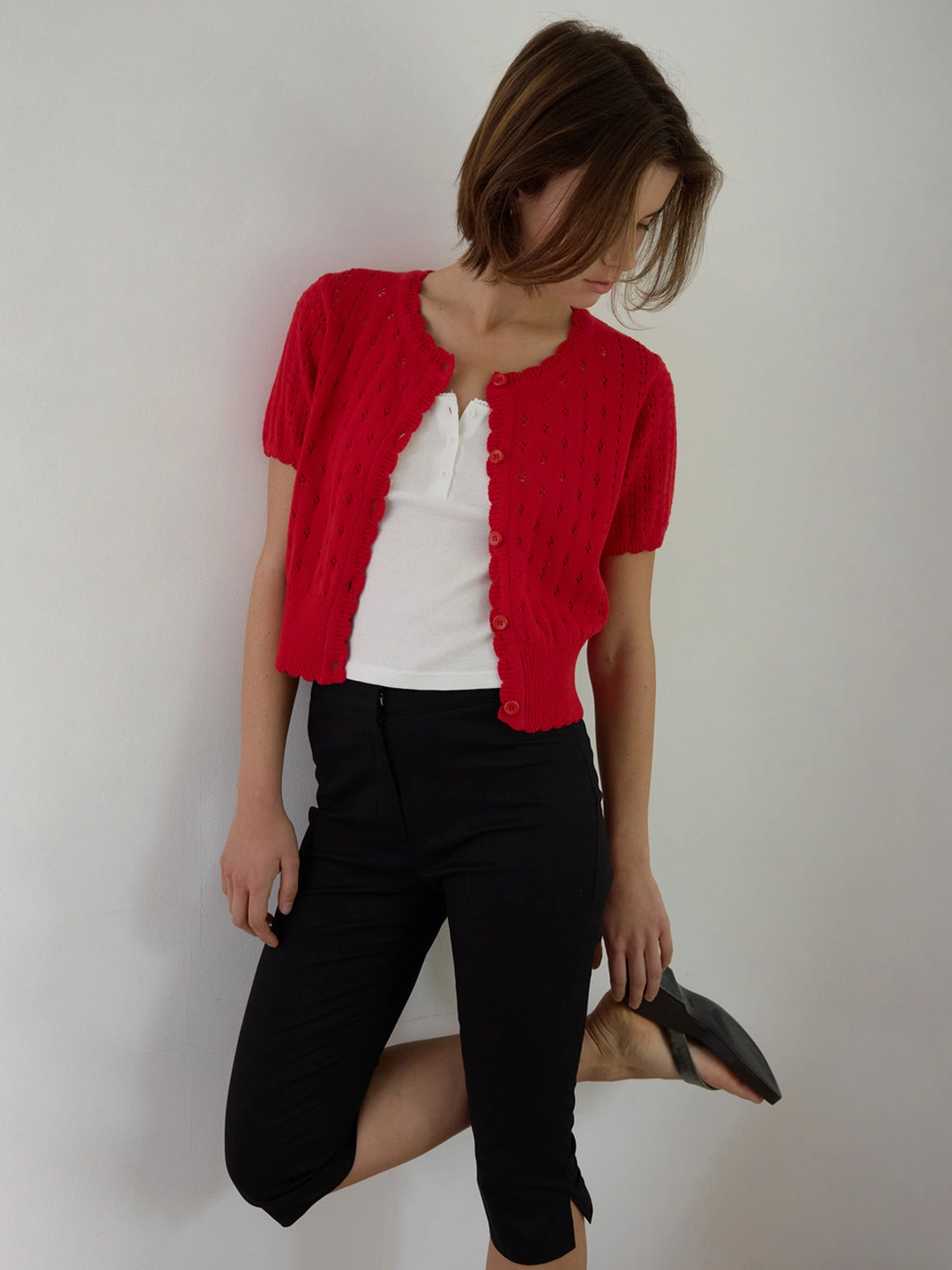 어몽 A SKASHI HALF SLEEVE CARDIGAN_RED 상품 이미지 1