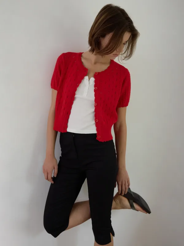 A SKASHI HALF SLEEVE CARDIGAN_RED