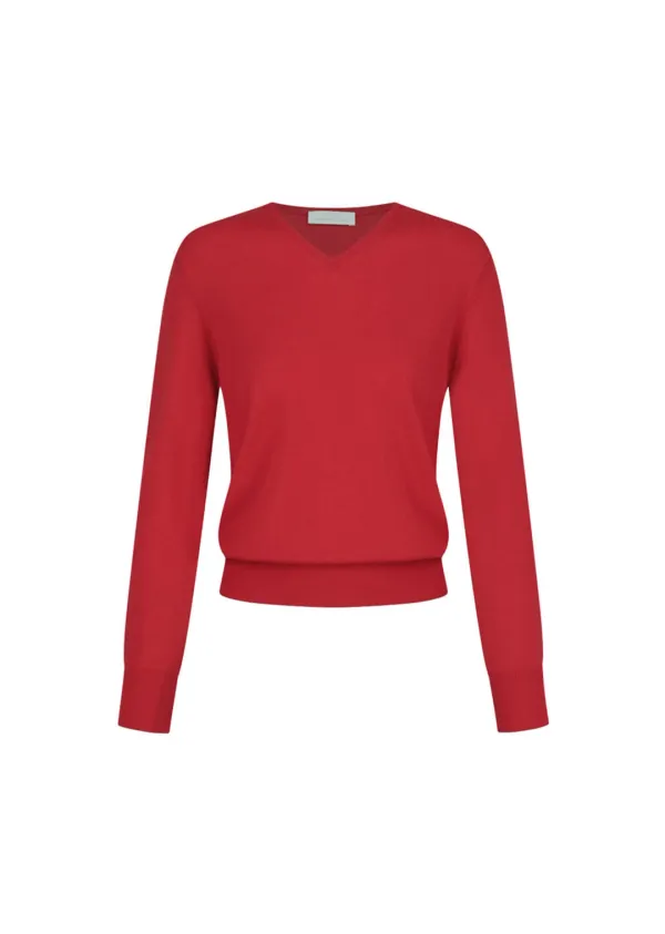 Wool V-neck Knit, Red