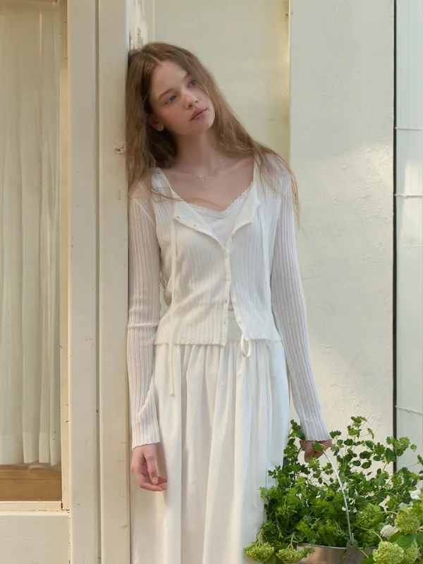 [SET] Loana strap knit cardigan (white)+Rosa lace sleeveless (ivory)