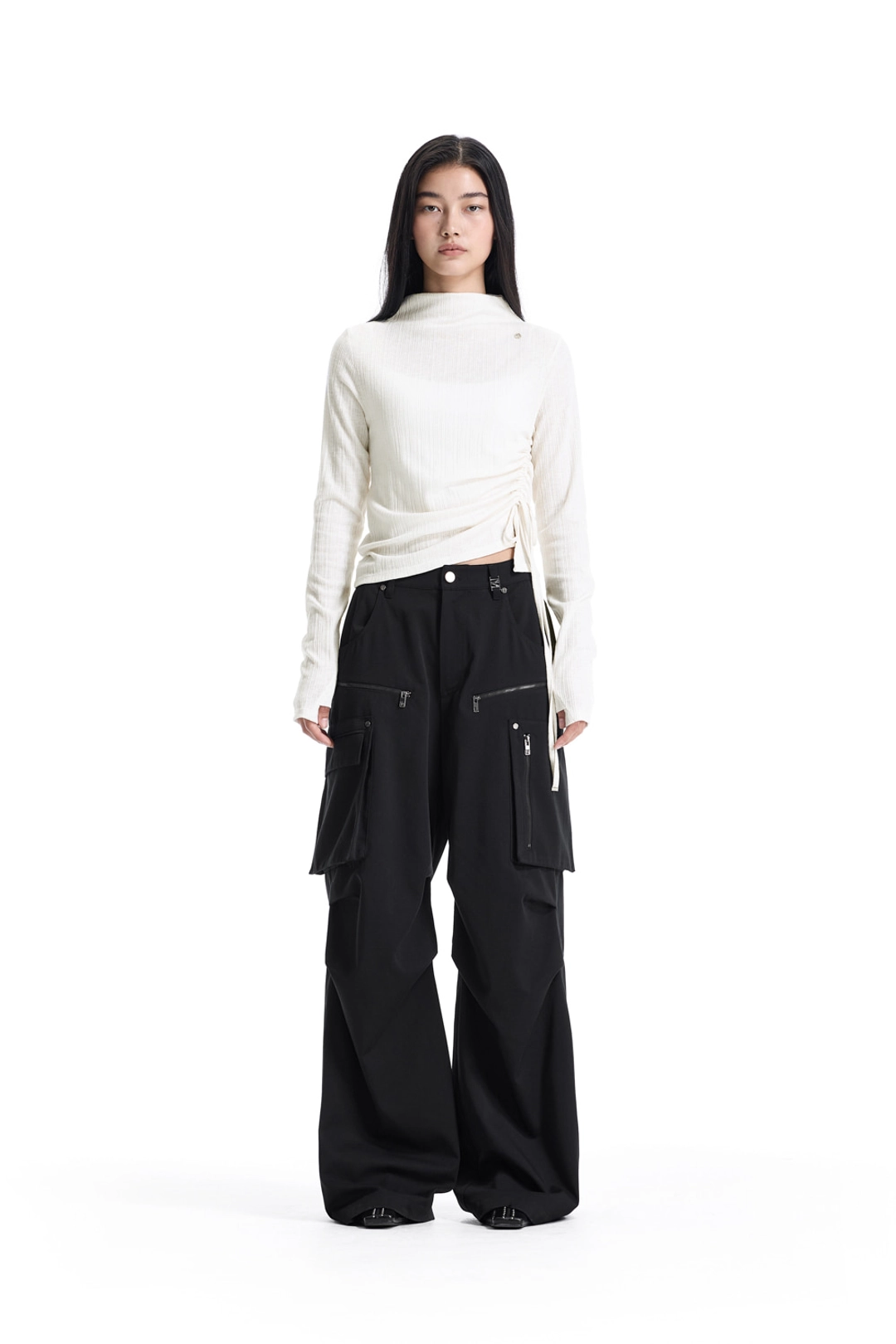 트리밍버드 String Ribbed Mock Neck Long Sleeve T-Shirt [ Ivory ] 상품 이미지 2