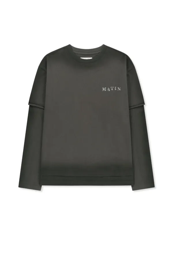 DUST WASHED LOGO LAYERED TOP IN CHARCOAL
