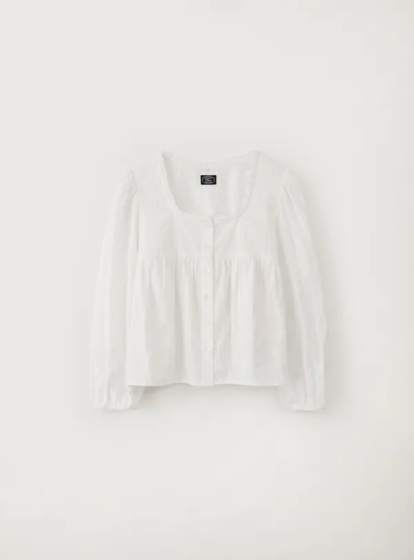 스퀘어넥 셔링 블라우스_Ivory