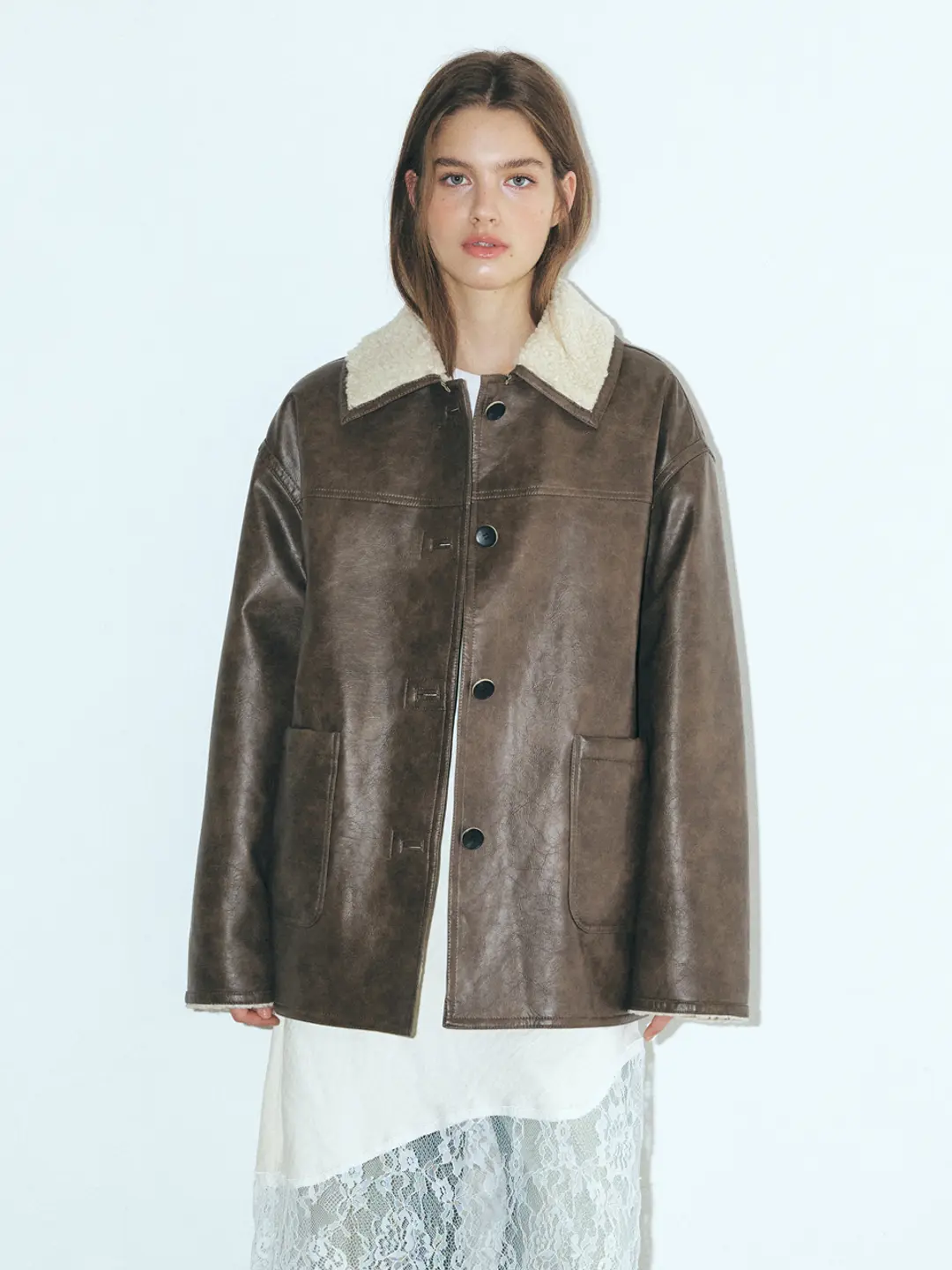 에트몽 Reversible Leather Mustang Coat, Brown 상품 이미지 1