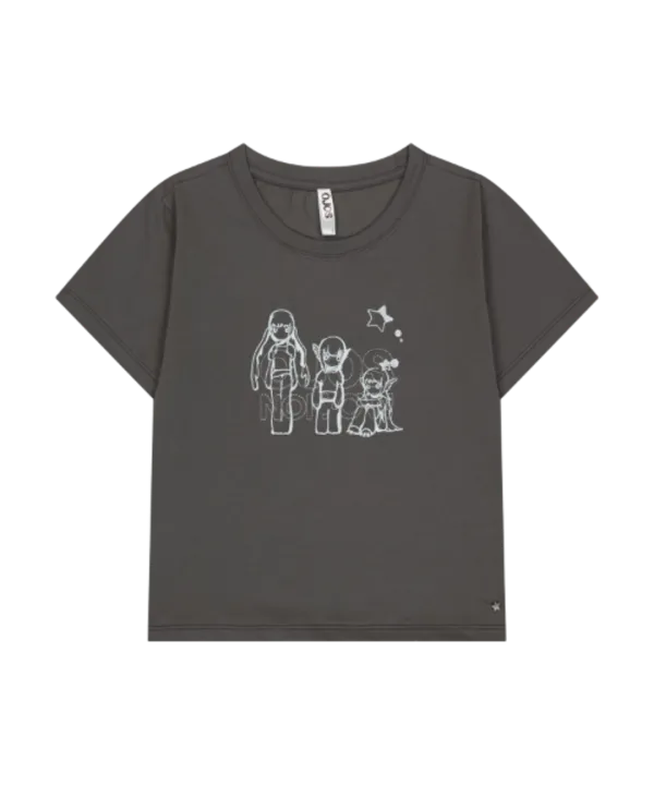 OJOS x NOITOW SHU Graphic Crop T-shirt / Charcoal