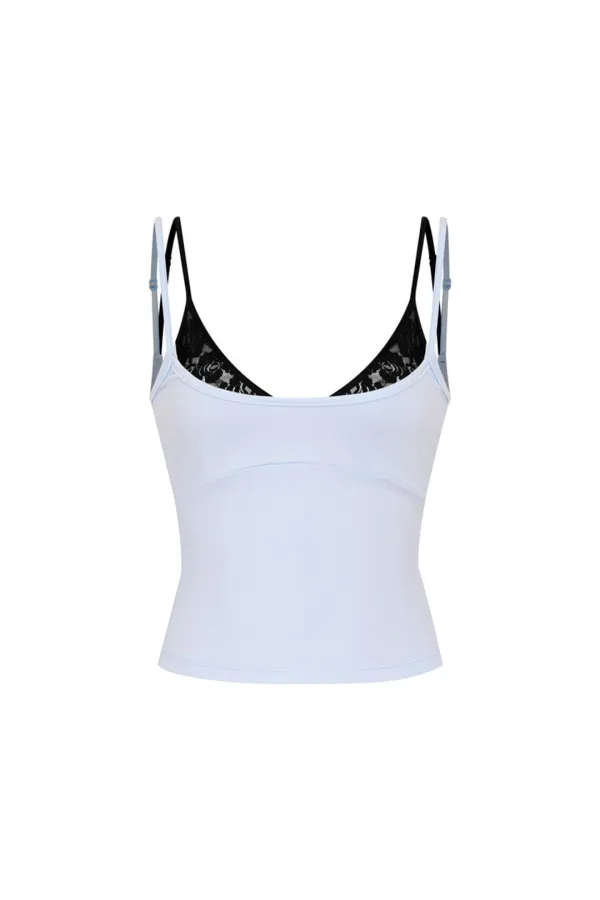 BRA-LAYERED SLEEVELESS TOP (LACE) (LIGHT BLUE)