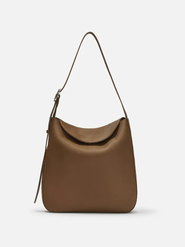 Double flap shoulder bag Textured toasted caramel