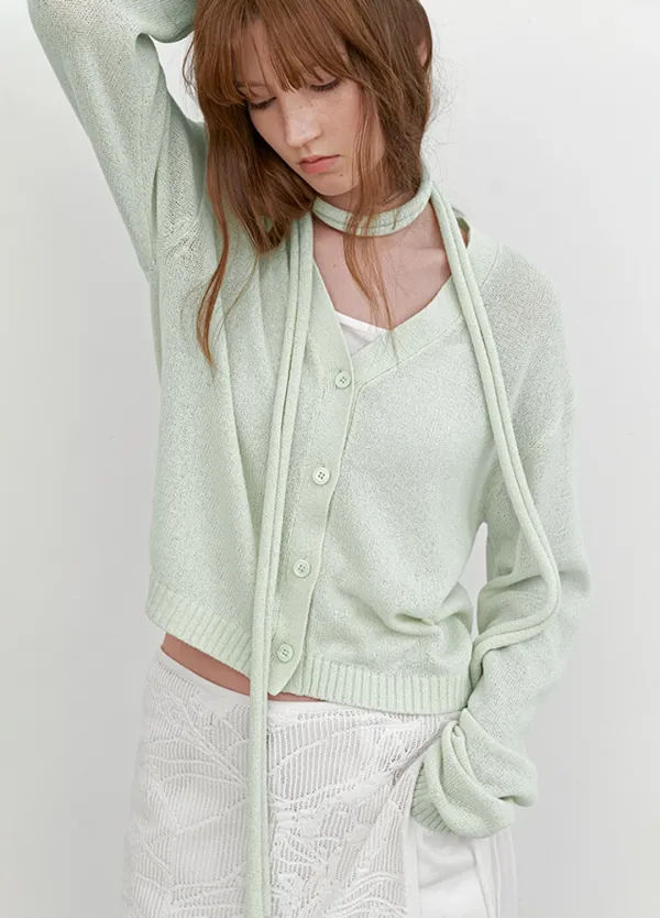 (CD-2255)NATURAL BOUCLE TOP&CARDIGAN KNIT SET S
