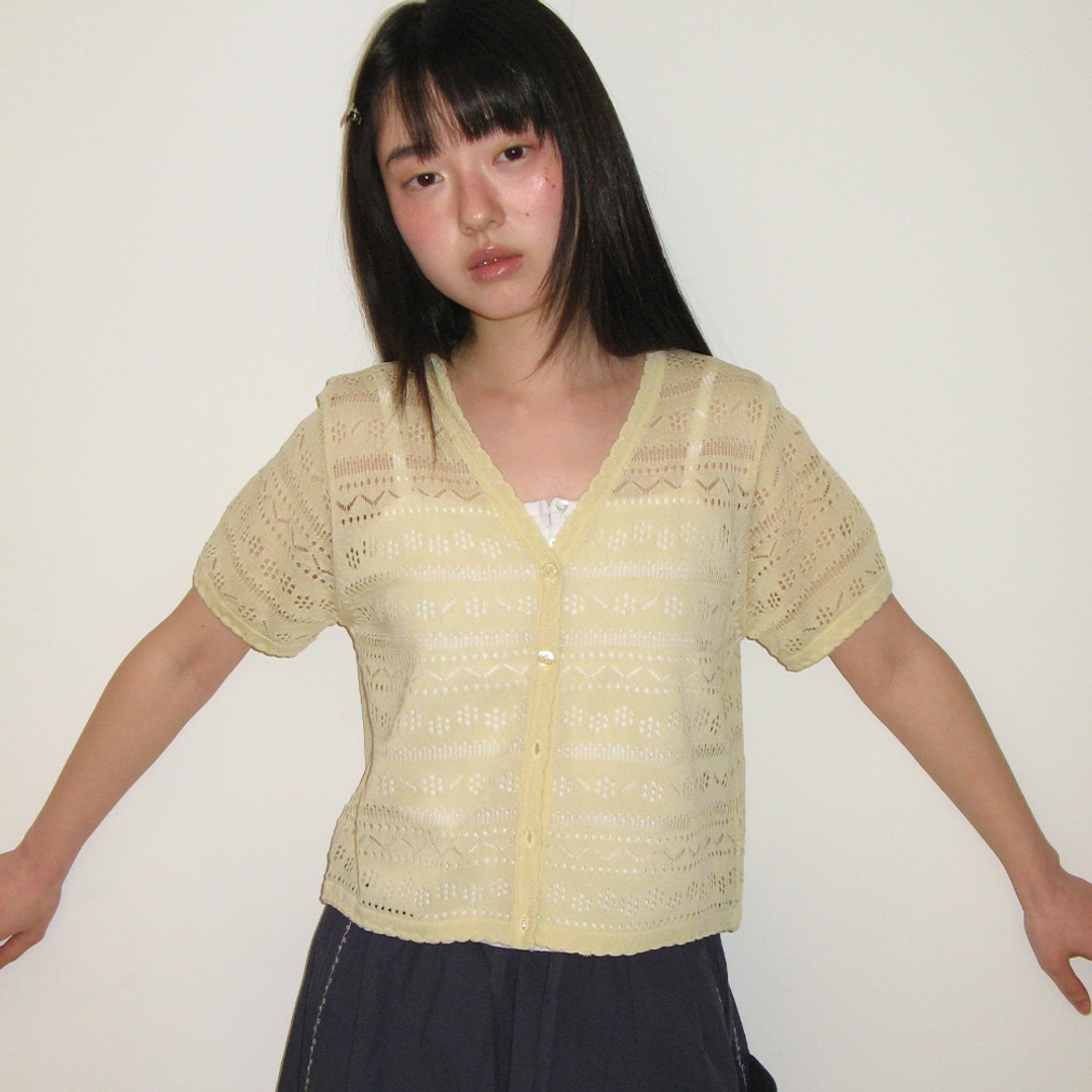 론론 BREEZY SCOTCH SUMMER KNIT CARDIGAN SOFT YELLOW 상품 이미지 1