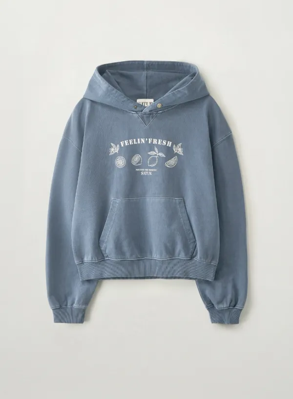 (W) Citron Drawing Washed Crop Hoodie - Navy