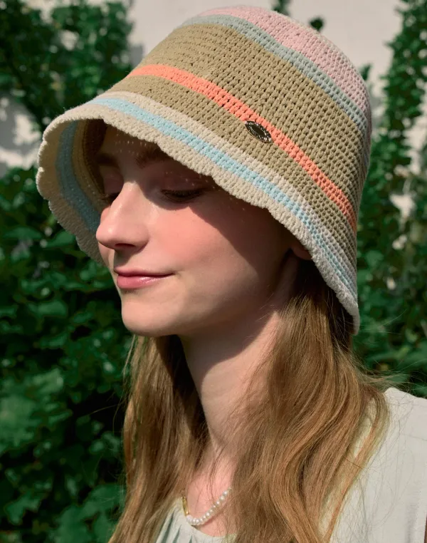 Ripple Point Multi Stripe Bucket Hat - Beige Multi