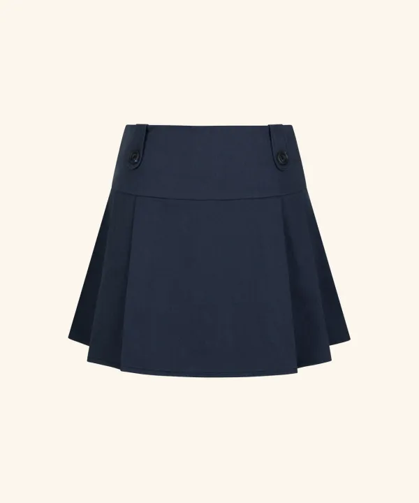 Mude Buckle Pleated Skirt ( Navy )