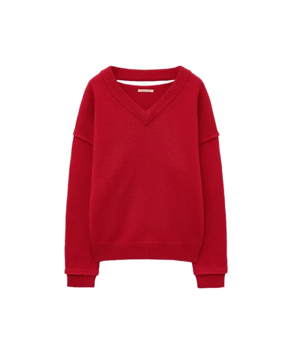 KN4266 컷아웃 브이넥 니트_Red