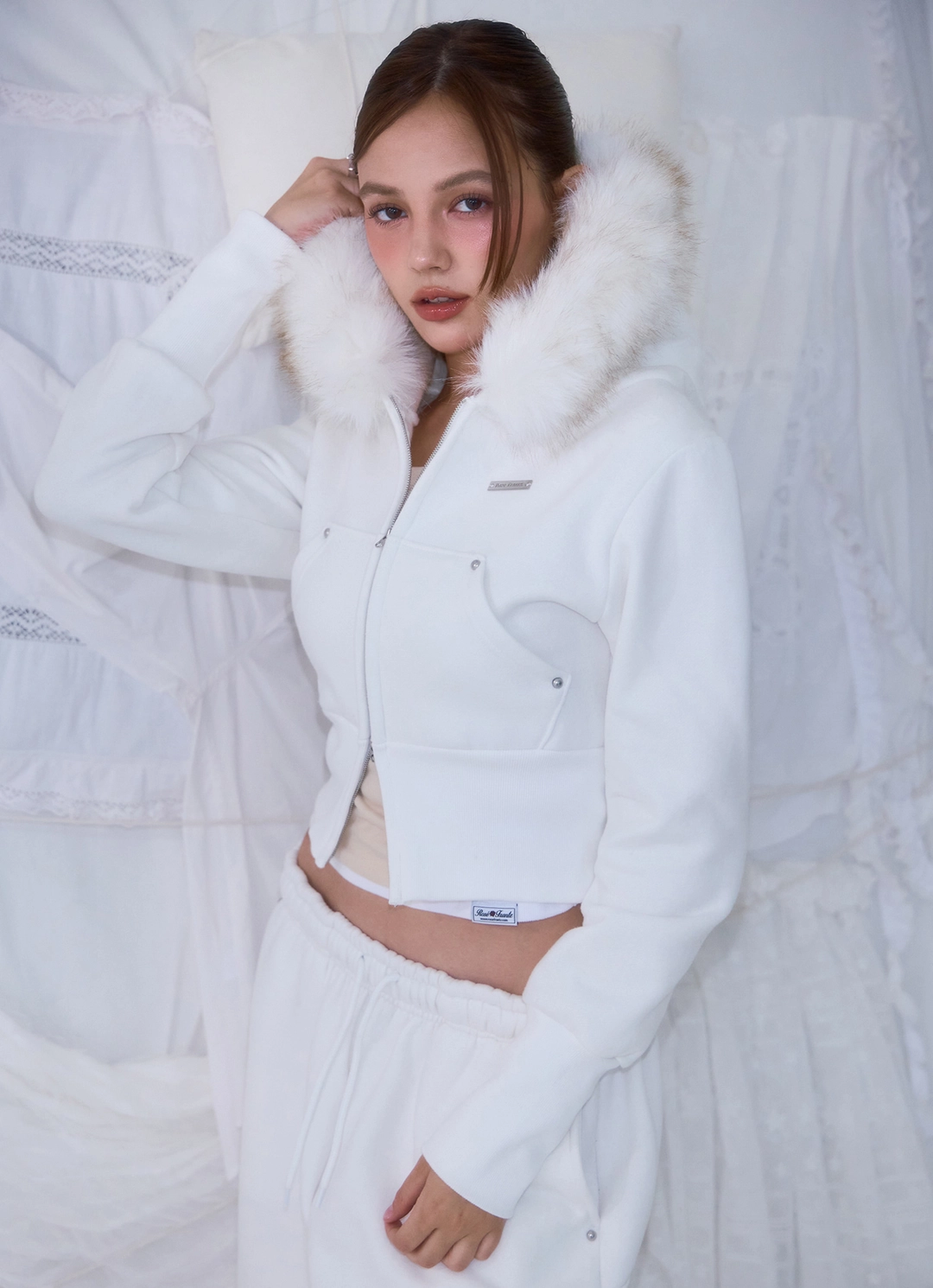 로제프란츠 Fur Slim Rivet Hood Zip-up [Ivory] 상품 이미지 2