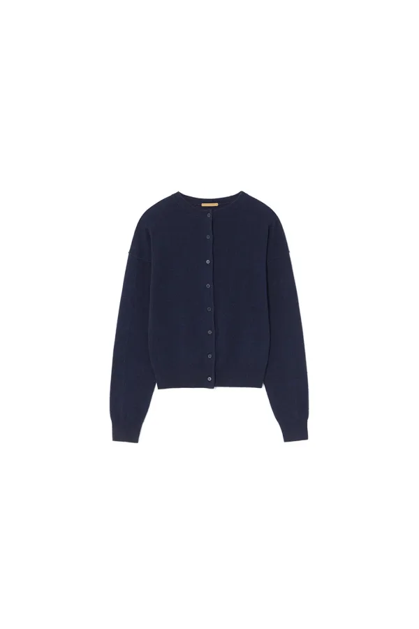 MORO CASHMERE BELL-SLEEVE KNIT CARDIGAN [NAVY]