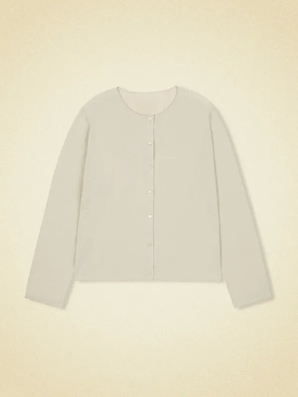 over linen cardigan