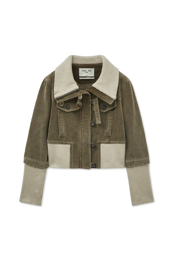 WASHED CORDUROY BOMBER JUMPER IN KHAKI