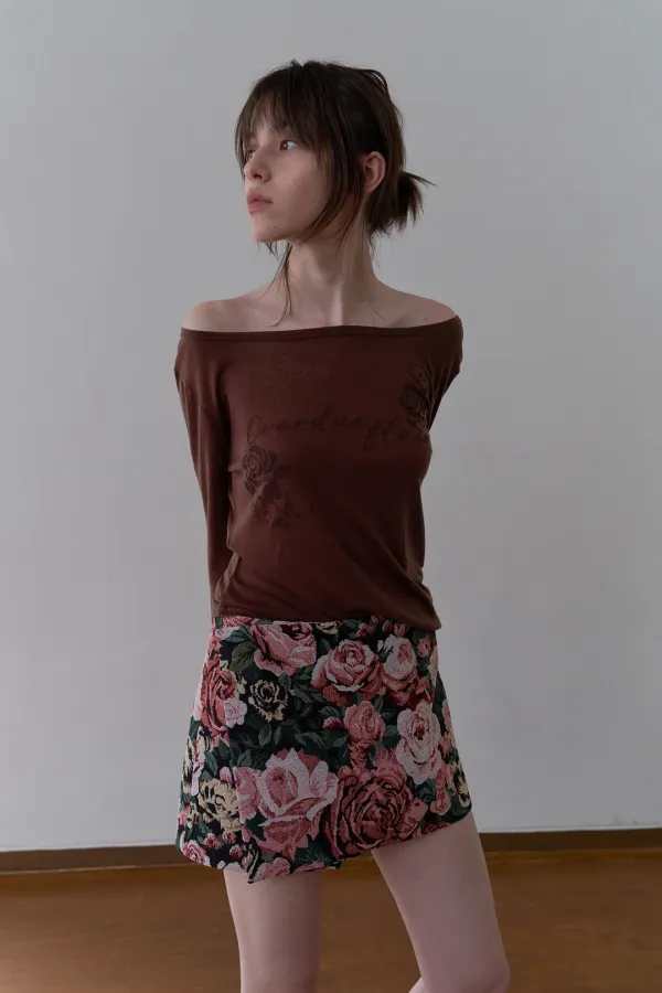 BOAT-NECK SLIM FIT T-SHIRT_RED BROWN
