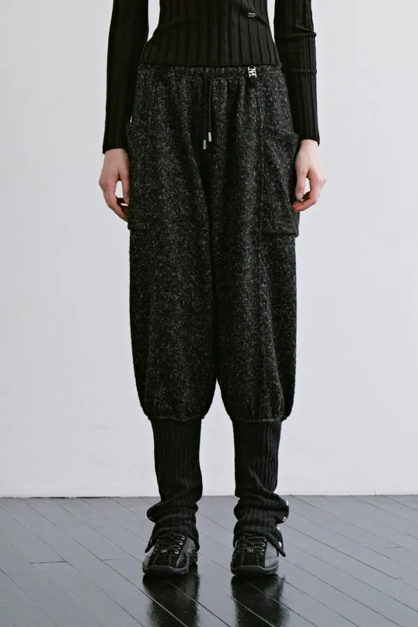 Knee-Sock Layered Set-up Pants [ Charcoal ]