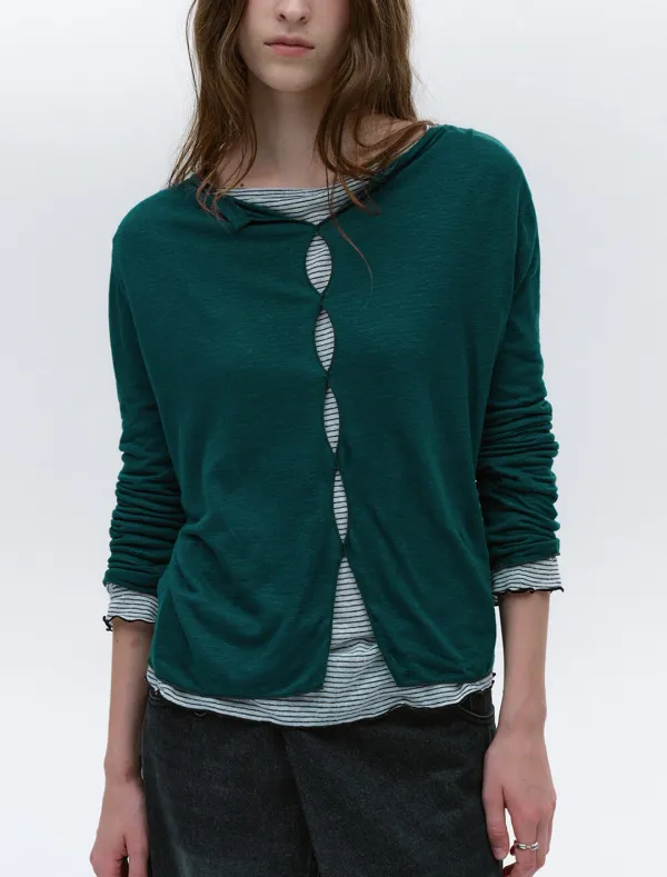 CUT-OUT DETAIL LAYERED TOP [BLUE GREEN]